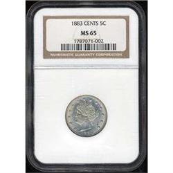 1883 5C W/CENT NICKEL NGC MS65