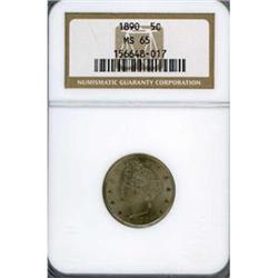 1890 5C NICKELS NGC MS65