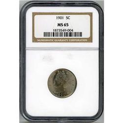 1901 Liberty Head Five Cent NGC MS65