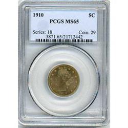 1910 5C NICKEL PCGS MS65