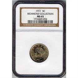 1911 5C NICKELS NGC MS65