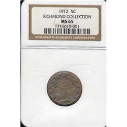 1912 5C NICKELS NGC MS65