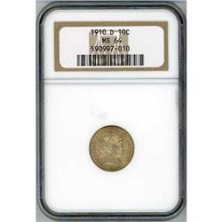 1910-D Barber Dimes NGC MS64