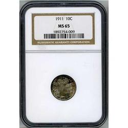 1911 Barber Dime 10C PCGS MS65