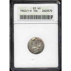 1942/1-D Mercury 10c ANACS EF40