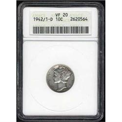 1942/1-D Mercury 10c ANACS VF20