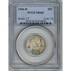 1916-D Barber Quarter PCGS MS65