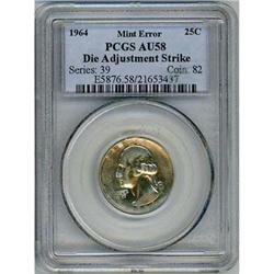 1964 Washington Quarter PCGS Mint Error AU58 Die
