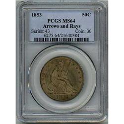 1853 Liberty Seated Half Dollar Arrows and Rays PCGS MS