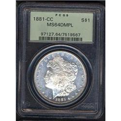 1881-CC 1 Morgan Silver Dollar PCGS MS64DMPL Coin