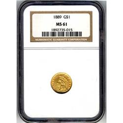 1889 1854 Liberty Gold Dollar G$1 NGC MS61