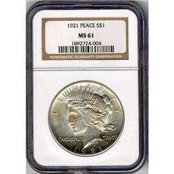 1921 Peace Dollar S$1 NGC MS61