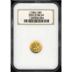 1854 Liberty Gold Dollar G$1 NGC MS63 Type 2