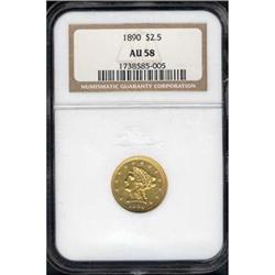 1890 $2 1/2 Liberty Head NGC AU58