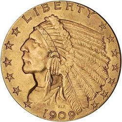 1909 $2 1/2 Indian Head NGC MS62
