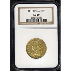 1811 $5 SMALL 5 HALF EAGLE NGC AU50