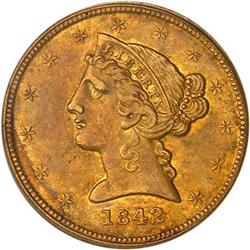 1842-D 5 HALF EAGLE PCGS AU53