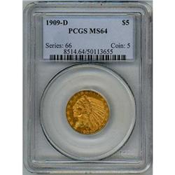 1909-D $5 Indian Head PCGS MS64