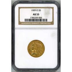 1909-O $5 Indian Head NGC AU53