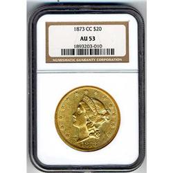 1873-CC 20 Liberty PCGS AU50
