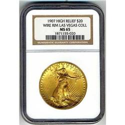 1907 $20 St. Gauden High Relief-Wire NGC MS65