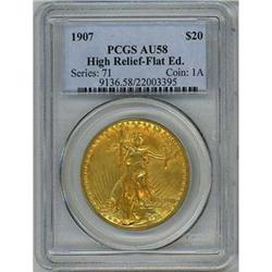 1907 $20 ST. Gauden High Relief-Flat Ed. PCGS AU58