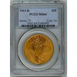 1913-D $20 ST. GAUDEN PCGS MS64