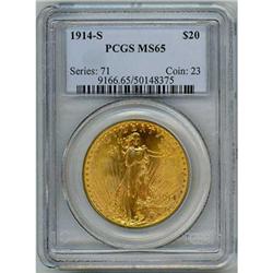 1914-S $20 St. Gauden PCGS MS65