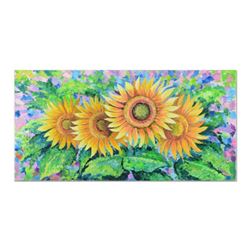 Alexander Antanenka, "Spectacular Sunflowers" Original Oil Painting on Canvas (48" x 24"), Hand Sign