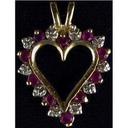 14K Ruby and Diamond Heart Pendant