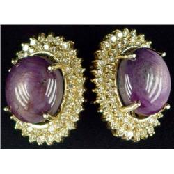 14K Star Ruby and Diamond Earrings