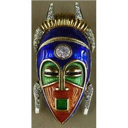 African Mask Brooch with Diamonds
