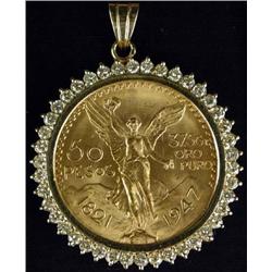 Mexican Coin and Diamond Pendant