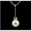 Image 1 : Round Crystal Bezel Pearl Necklace - Gold Plated