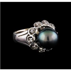 0.25 ctw Diamond and Pearl Ring - 14KT White Gold