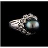 Image 1 : 0.25 ctw Diamond and Pearl Ring - 14KT White Gold