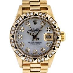 Rolex Ladies 18K Yellow Gold MOP Diamond President Wristwatch With Watch Winder