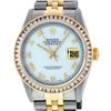 Image 2 : Rolex Mens 2 Tone 14K MOP Princess Cut Datejust Wristwatch With Rolex Box