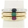 Image 1 : 14K Tri Color Gold 3 Stackable Tension Set Emerald Sapphire Ruby Solitaire Rings