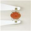 Image 8 : 14K Two Tone Gold Oval Carnelian Solitaire Ring w/ Round Diamond Accents