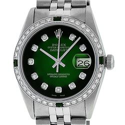 Rolex Mens Stainless Steel 36mm Green Vignette Diamond Datejust Wristwatch