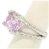 Image 2 : 14k White Gold Twisted Cable 8.5 ctw Oval Kunzite Solitaire Ring 4 Diamond Accen