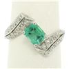 Image 1 : 14k White Gold 1.20 ctw Colombian Emerald & Pave Diamond Bypass Cocktail Ring