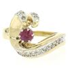 Image 1 : 14k Yellow Gold .30 ctw Round Blood Red Ruby Claw Cocktail Ring w/ Diamond Accen