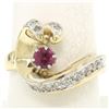 Image 4 : 14k Yellow Gold .30 ctw Round Blood Red Ruby Claw Cocktail Ring w/ Diamond Accen