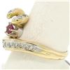 Image 5 : 14k Yellow Gold .30 ctw Round Blood Red Ruby Claw Cocktail Ring w/ Diamond Accen