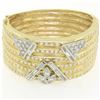 Image 2 : 14k Two Tone Gold Ribbed 6.25" 12 ctw Diamond Wide Bangle Cuff Bracelet