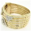 Image 3 : 14k Two Tone Gold Ribbed 6.25" 12 ctw Diamond Wide Bangle Cuff Bracelet