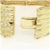 Image 6 : 14k Two Tone Gold Ribbed 6.25" 12 ctw Diamond Wide Bangle Cuff Bracelet