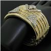 Image 7 : 14k Two Tone Gold Ribbed 6.25" 12 ctw Diamond Wide Bangle Cuff Bracelet